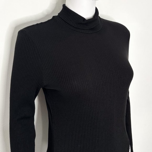 Revolve The Range Mock Neck Ribbed High Slit Long Sleeve Midi Dress in Black - Picture 4 of 14